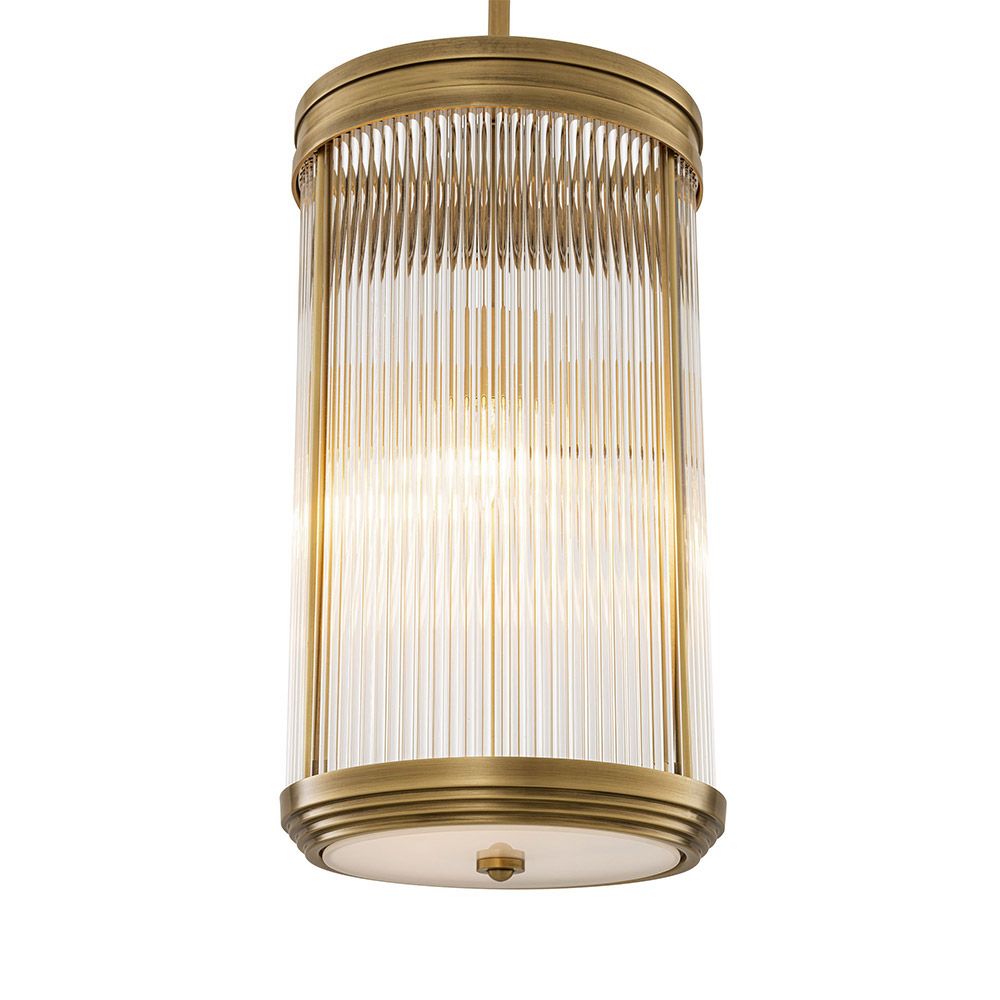 Modern luxurious pendant lamp with brass finish and ribbed glass effect