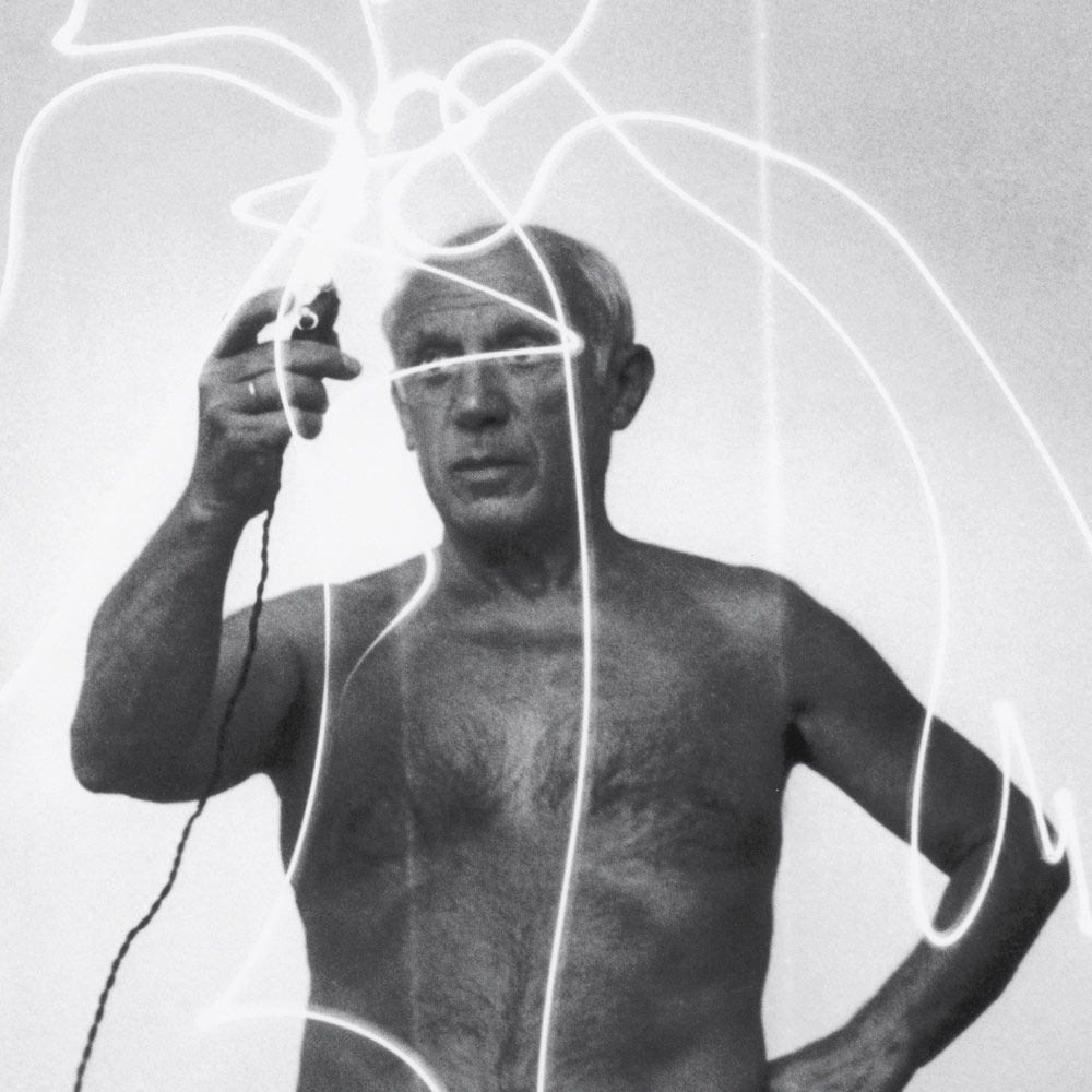 Playful black and white print of Picasso
