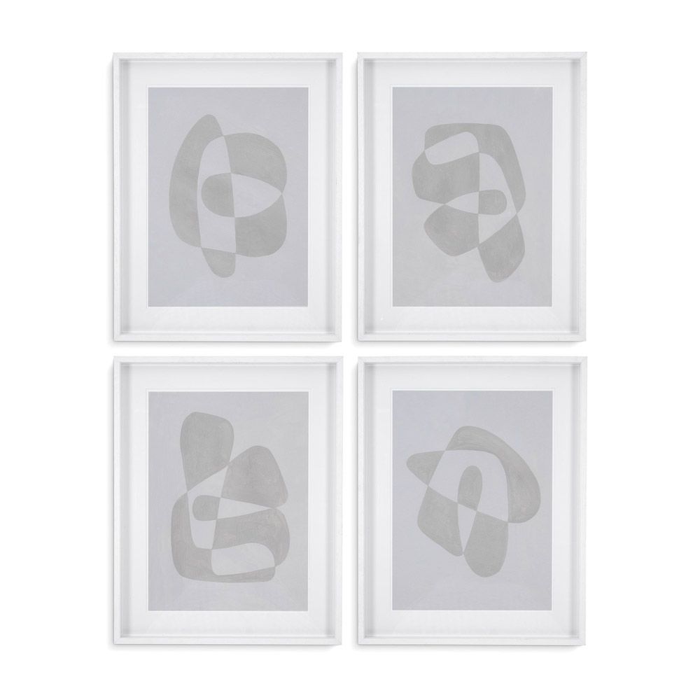 A stylish set of prints by Eichholtz featuring abstract curves with a grey and white finish 
