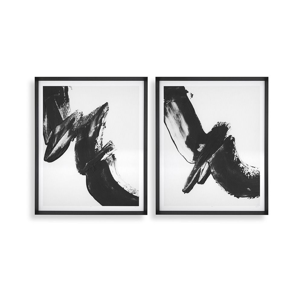 A luxury set of prints by Eichholtz which depict a bold, black illustration 