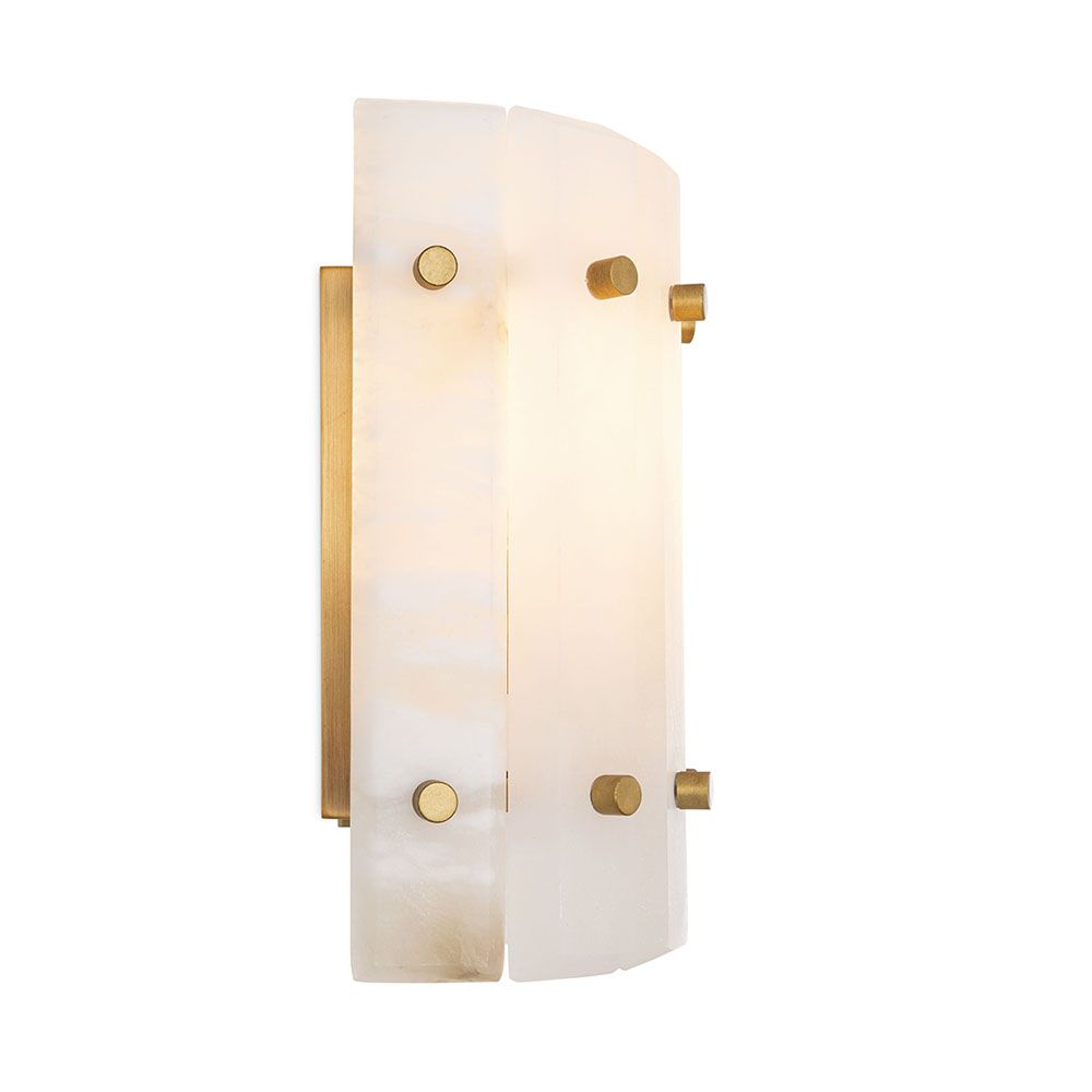 A striking wall lamp by Eichholtz with translucent alabaster panels and brass details