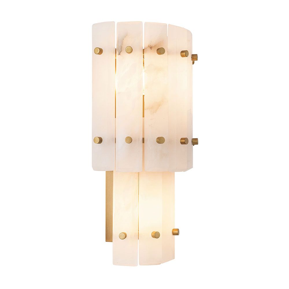 A luxury double wall lamp by Eichholtz with two rows of translucent alabaster panels and brushed brass details