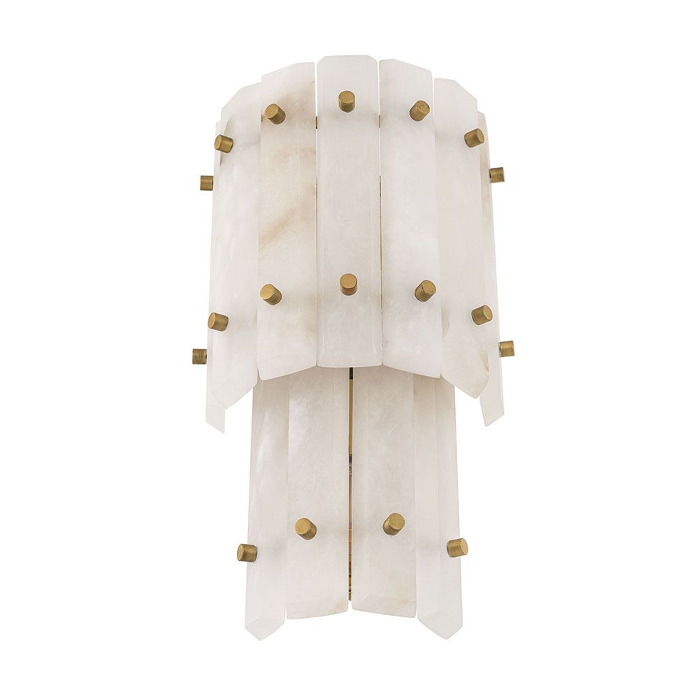 A luxury double wall lamp by Eichholtz with two rows of translucent alabaster panels and brushed brass details