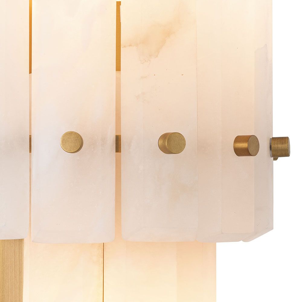 A luxury double wall lamp by Eichholtz with two rows of translucent alabaster panels and brushed brass details
