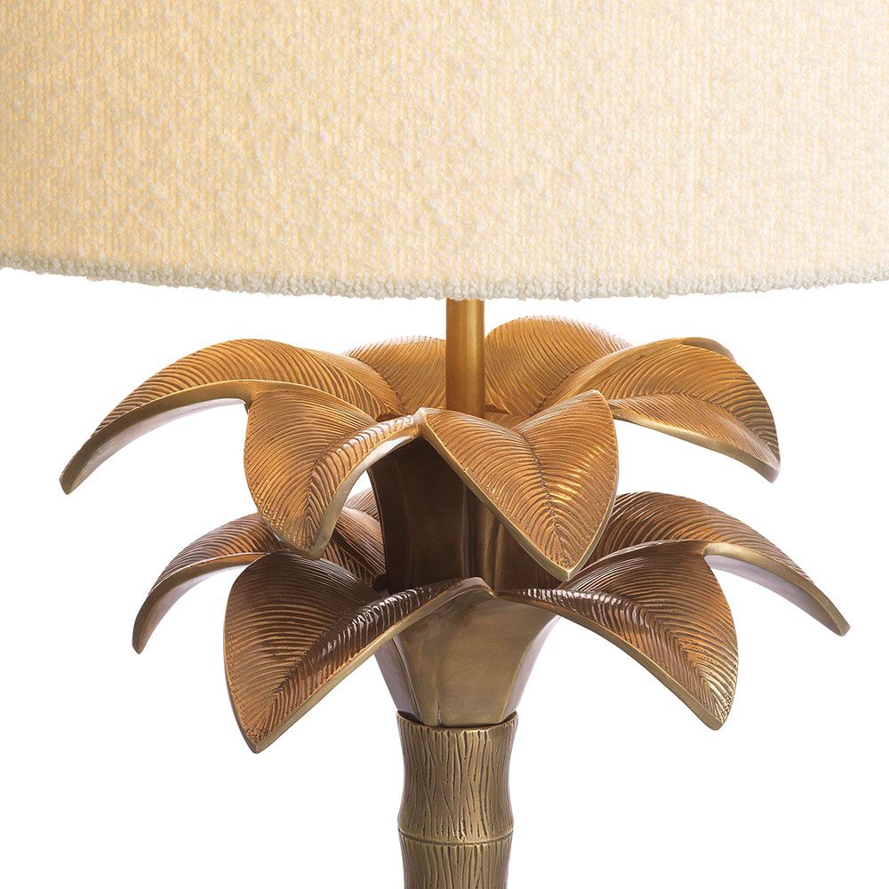 Gorgeous, tropical brass finish side lamp with boucle shade
