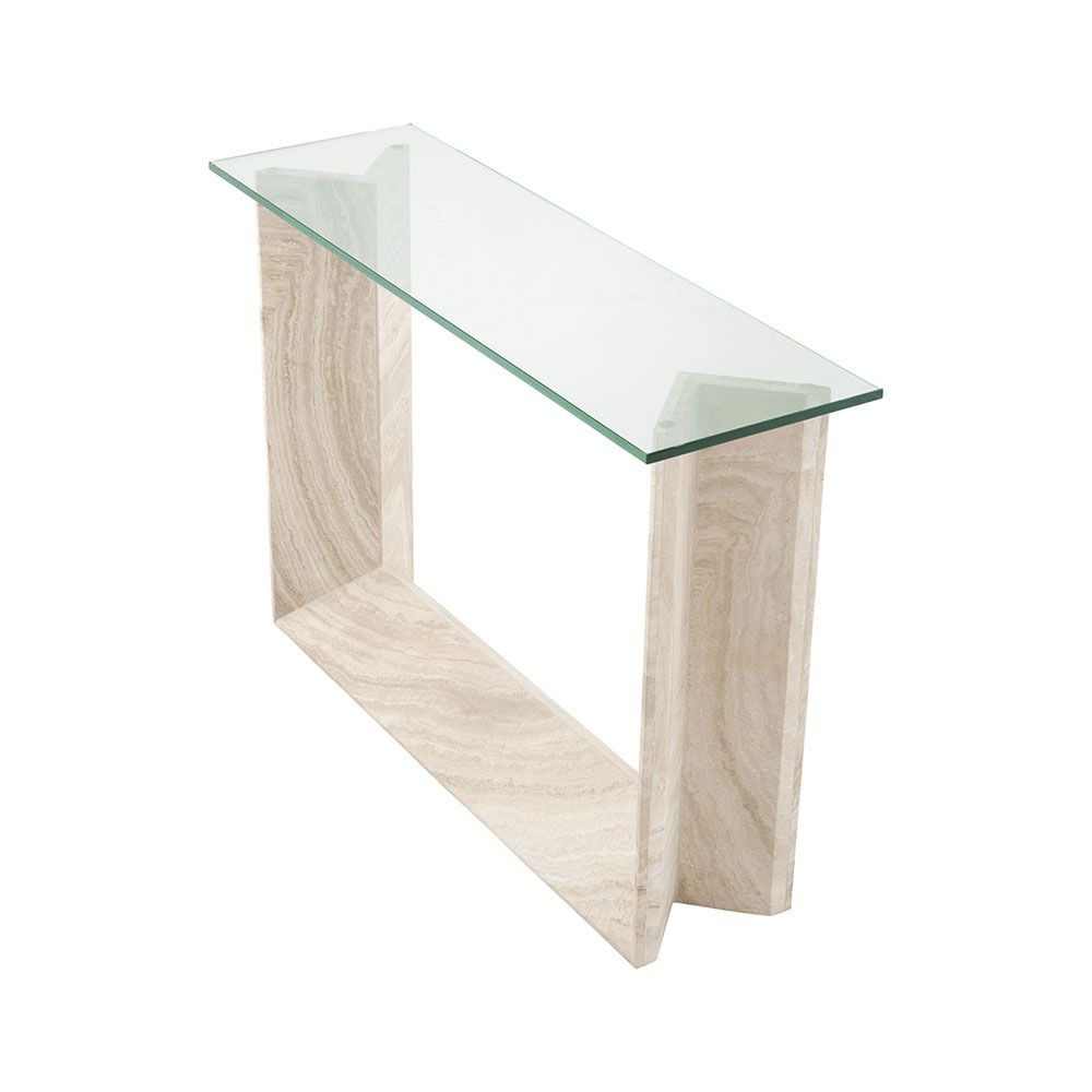 Sophisticated travertine base with glass surface