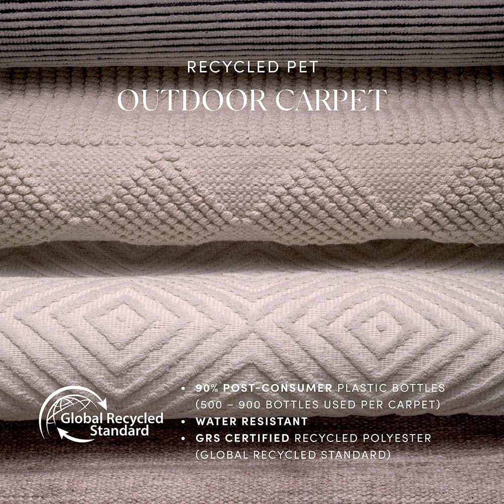 A mesmerising patterned outdoor rug in a beige finish