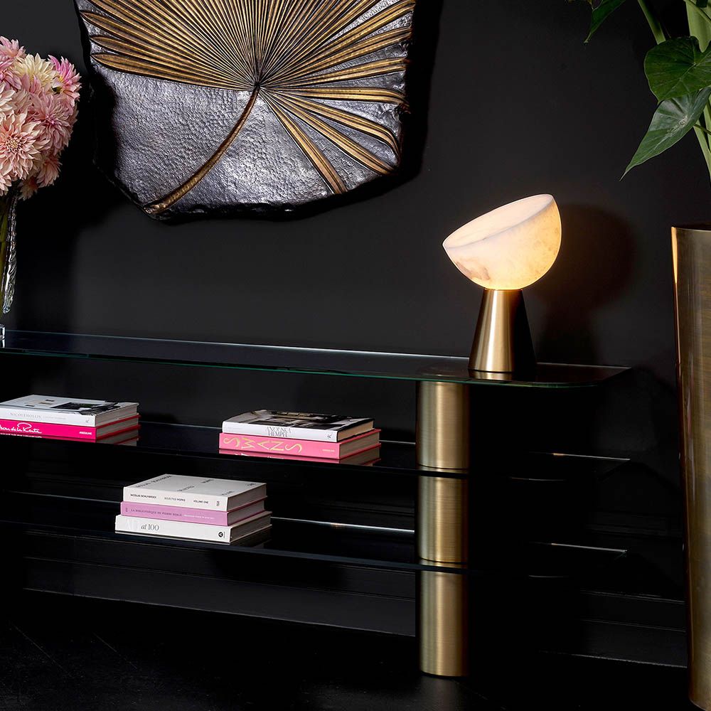 Captivating lamp with alabaster shade and brass plinth base
