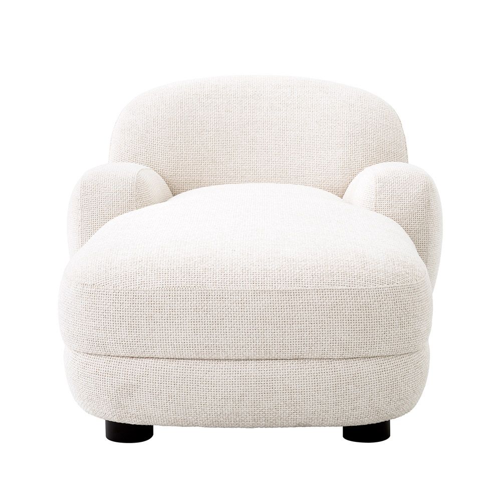 Elegant and sumptuous chaise longue with lyssa white fabric upholstery