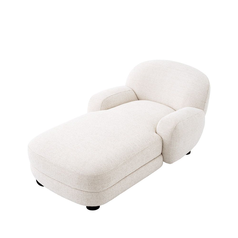 Elegant and sumptuous chaise longue with lyssa white fabric upholstery