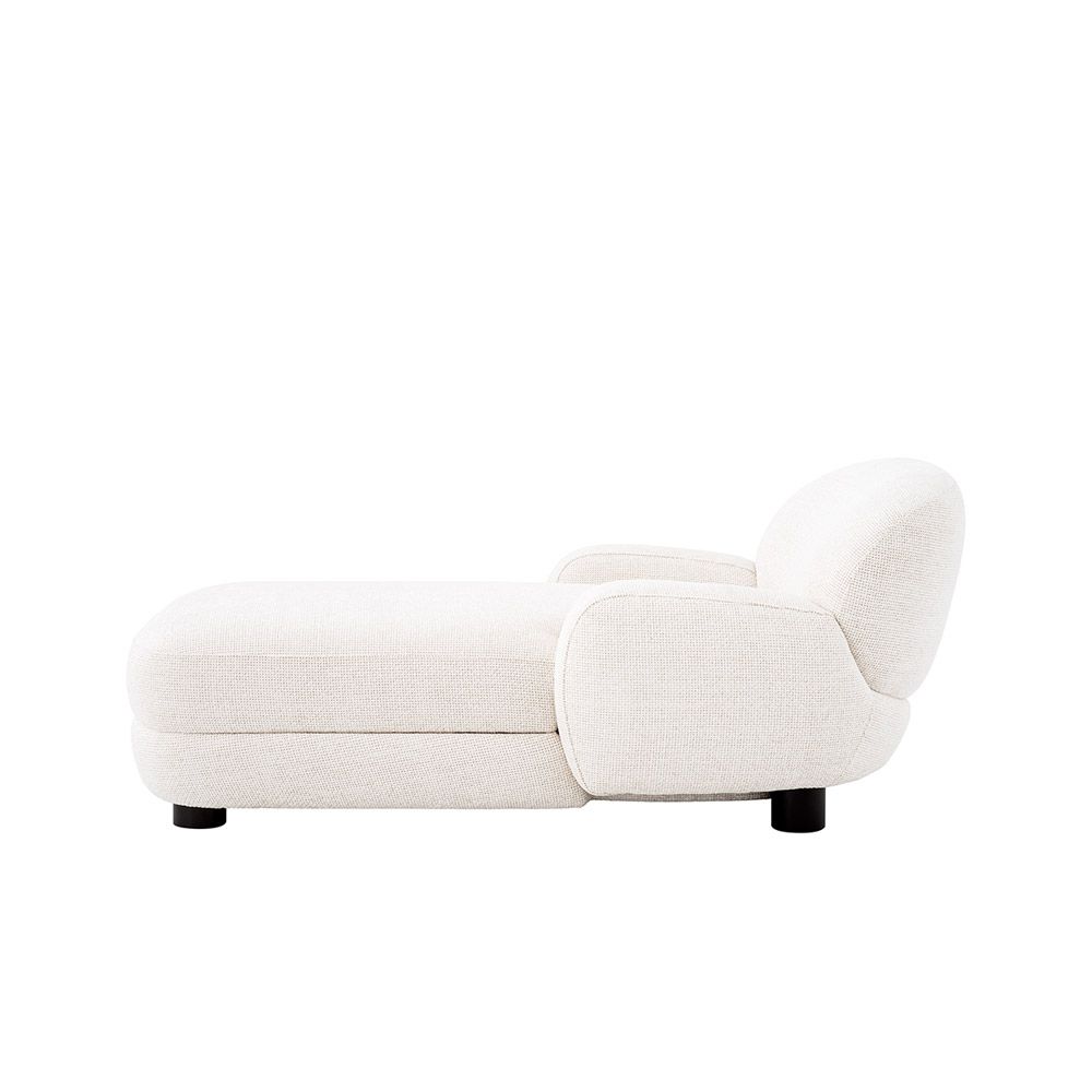Elegant and sumptuous chaise longue with lyssa white fabric upholstery