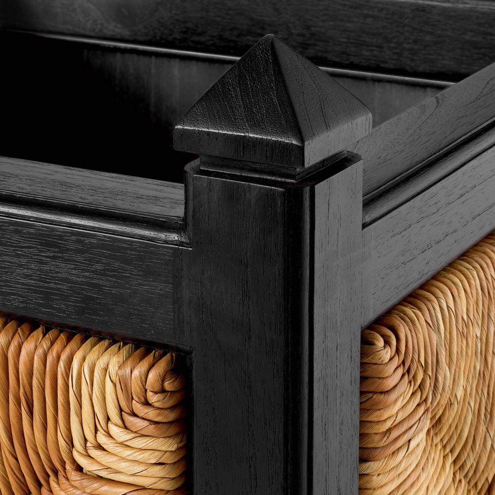 Black wooden planter with rattan
