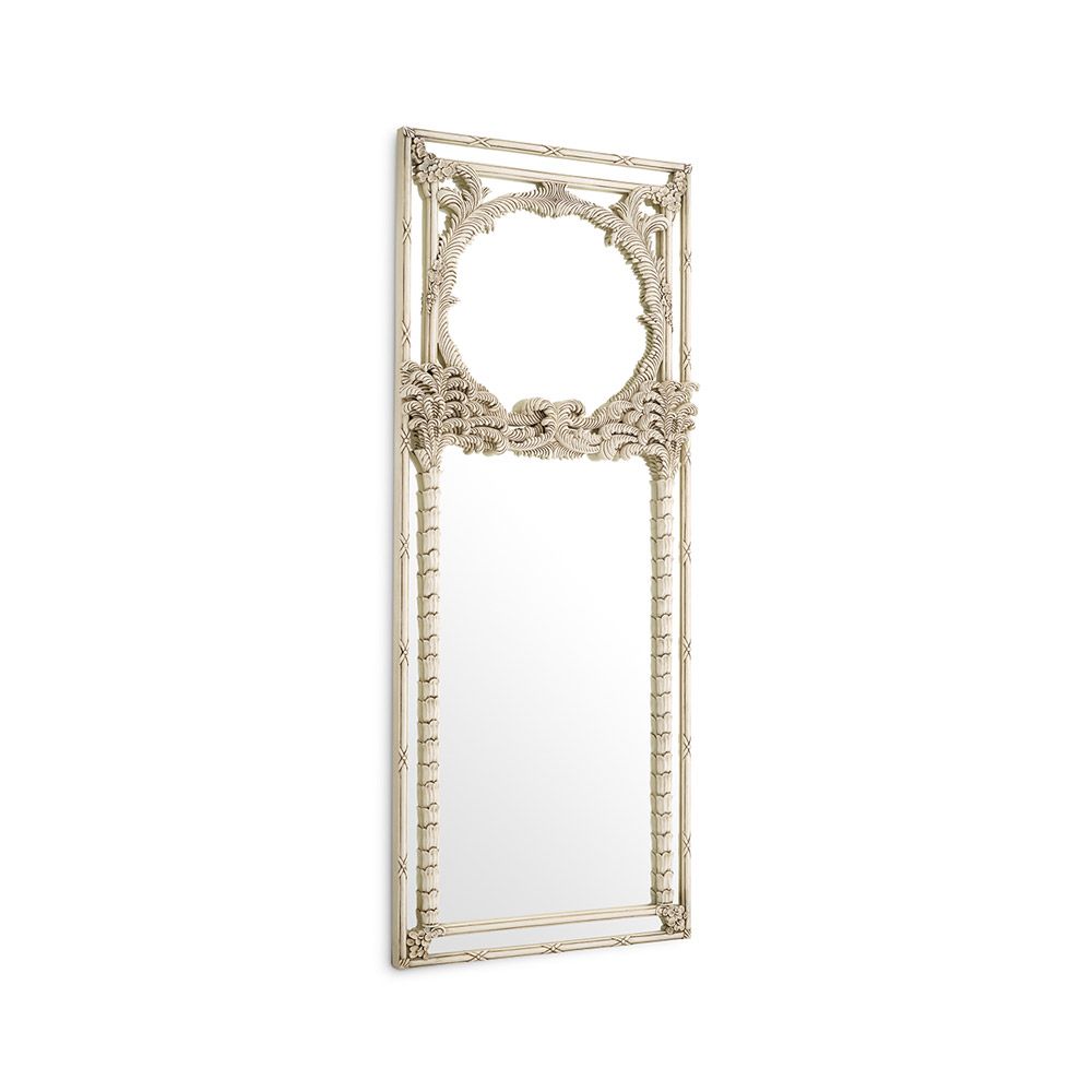 An elegant wall mirror by Eichholtz embellished with delicate leaves and blossoms with an antique white finish