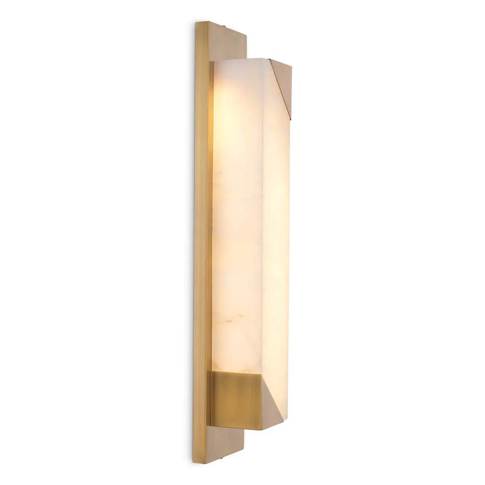 Brass wall light with cube alabaster light