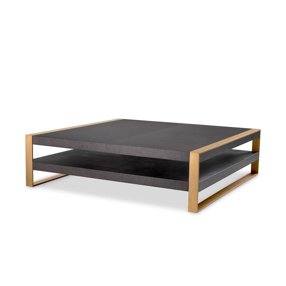 Dark mocha finish coffee table with layered shelving