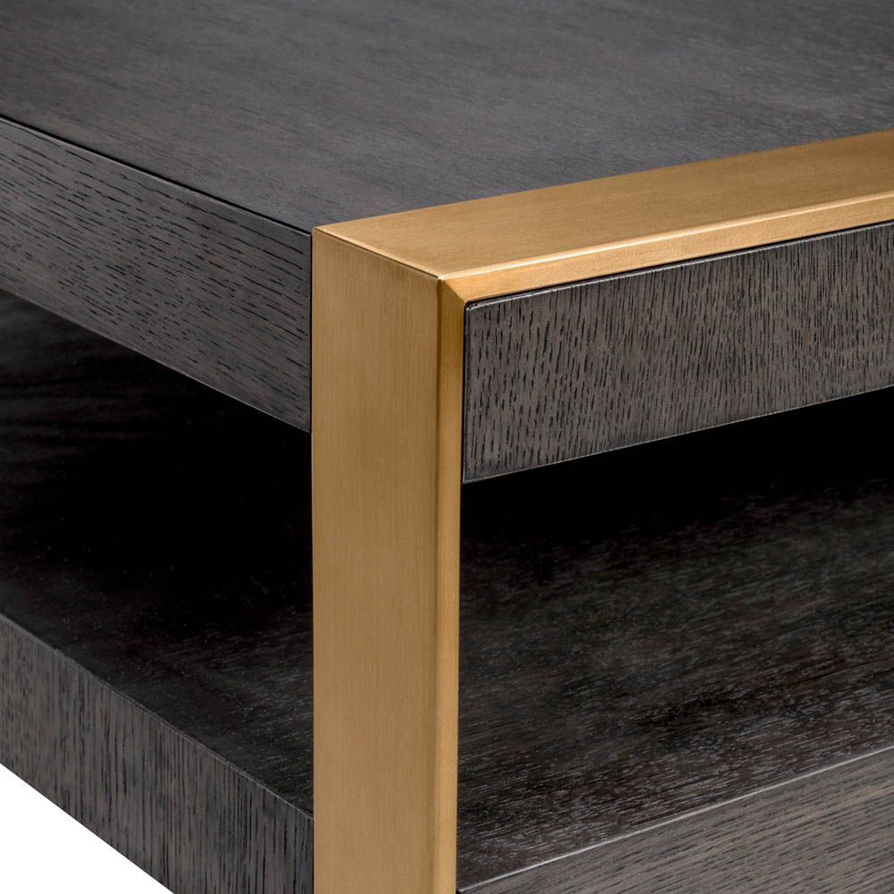Dark mocha finish coffee table with layered shelving