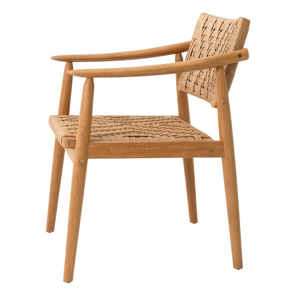 Set of two woven chairs with teak wood frames