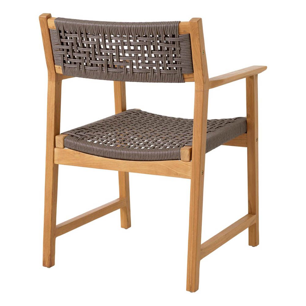 Teak framed dining chair with grey woven seat and back rest