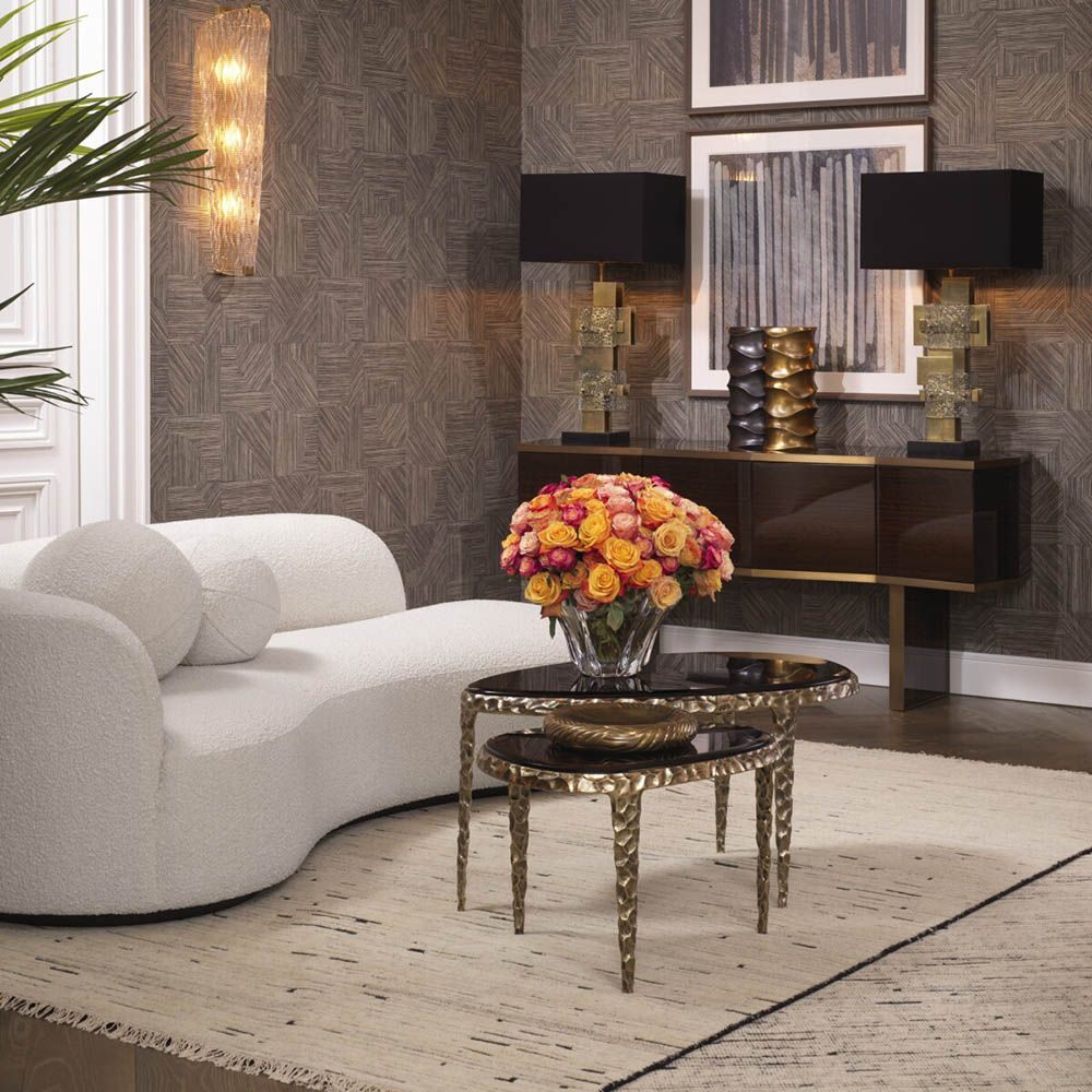 Brown abstract sideboard with gold trim