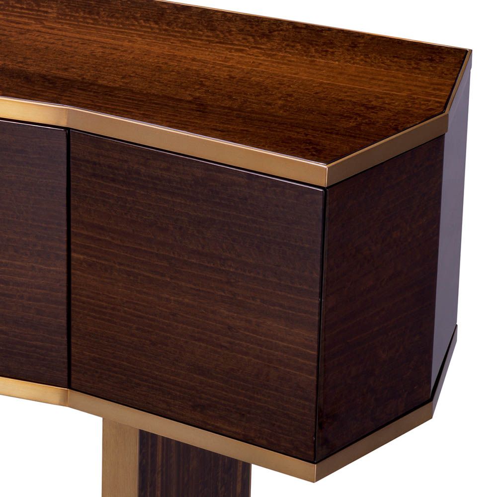 Brown abstract sideboard with gold trim