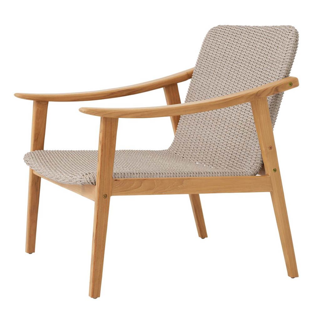 Elegant taupe coloured woven armchair for indoor or outdoor use