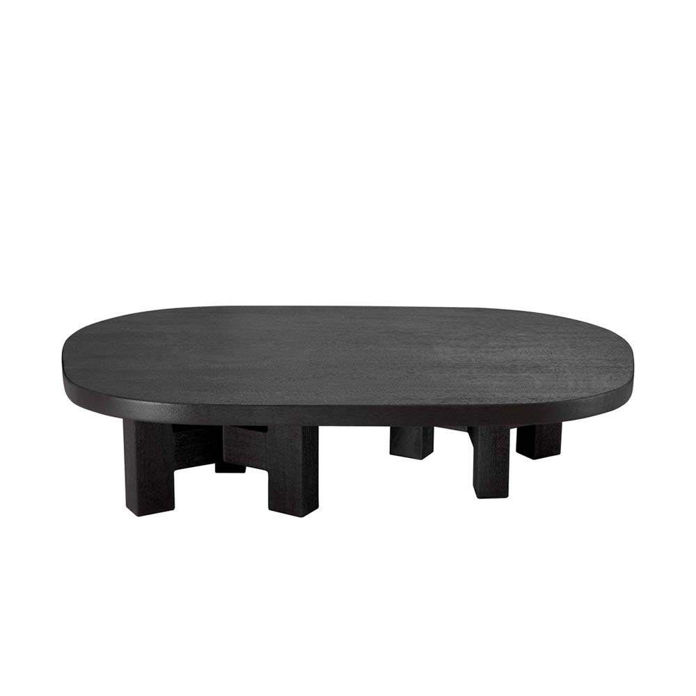 Black wooden coffee table with geometric legs