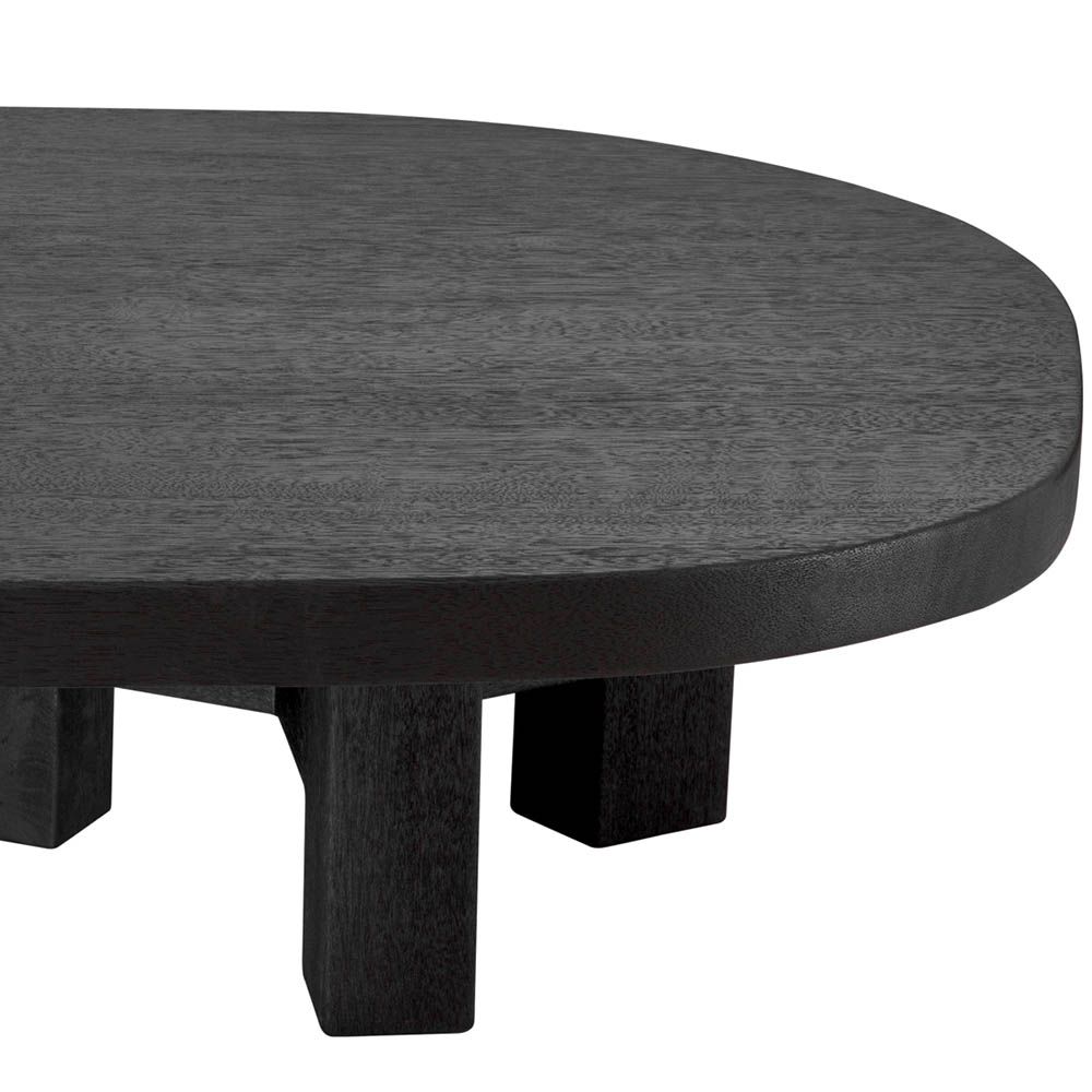 Black wooden coffee table with geometric legs