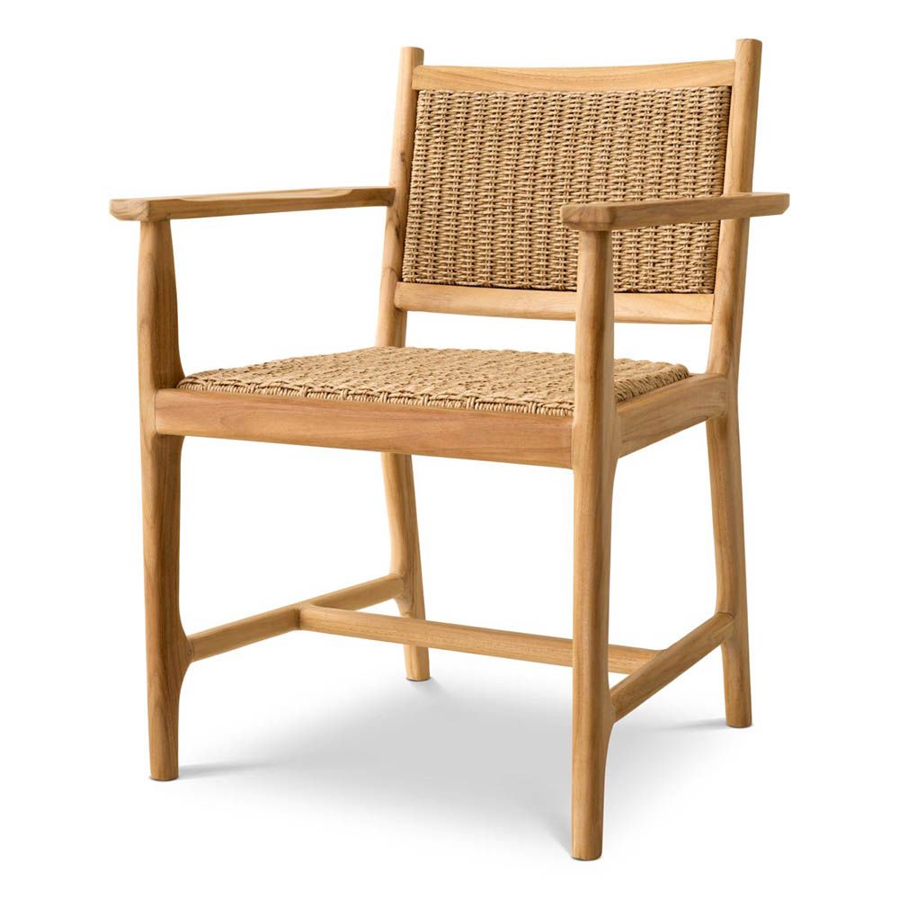 Natural teak outdoor dining chair with woven finish