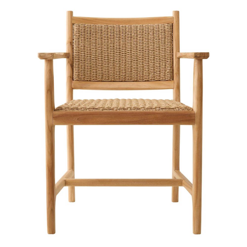 Natural teak outdoor dining chair with woven finish