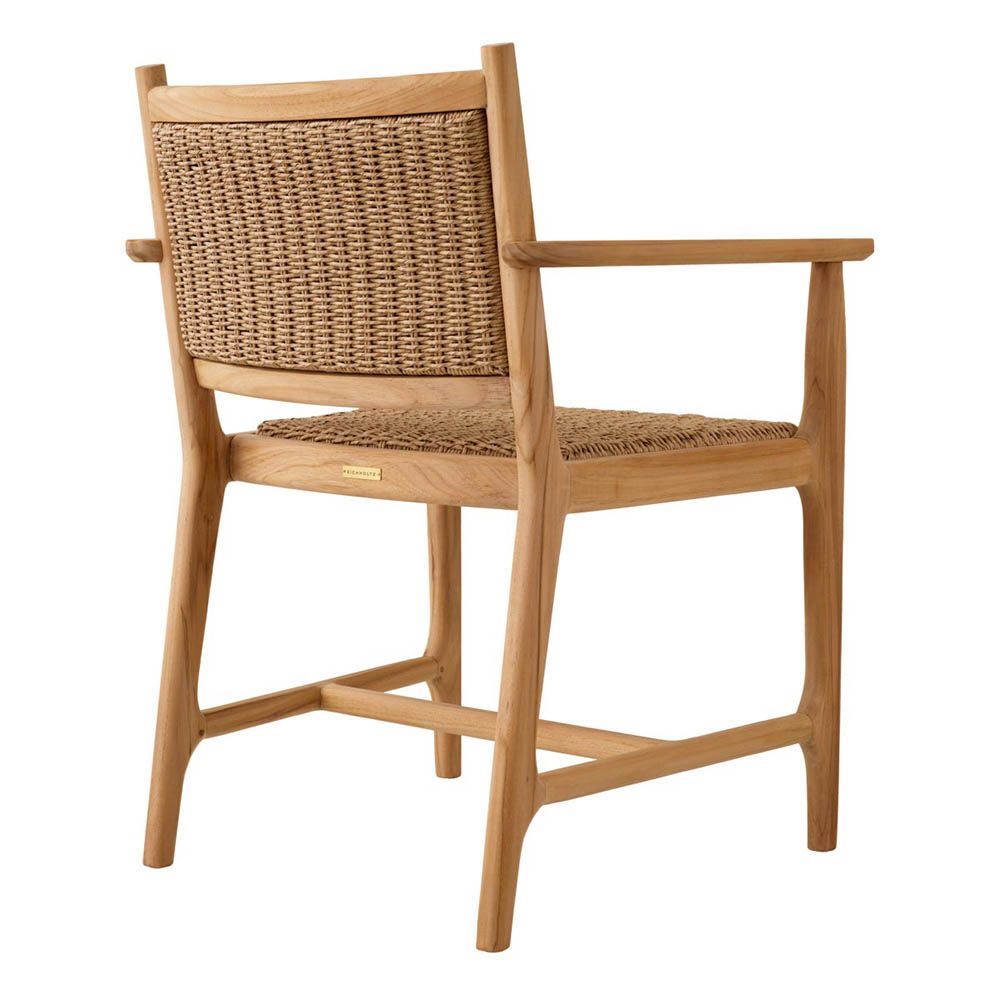 Natural teak outdoor dining chair with woven finish