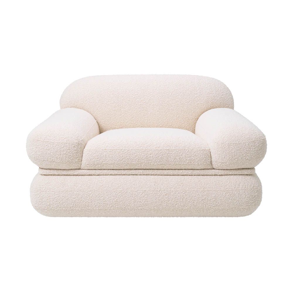 Plush, cloud-like armchair in boucle cream finish