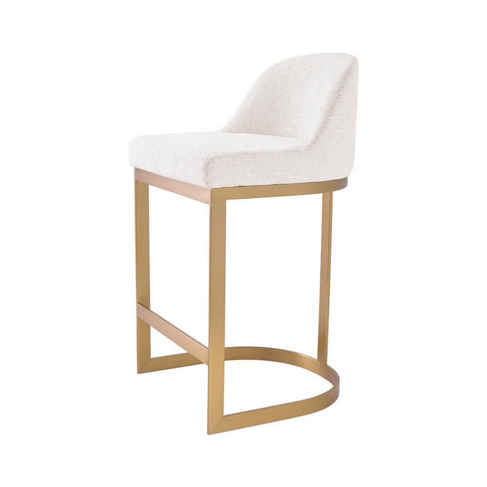 Glamorous counter stool with brass base and lyssa off-white upholstery