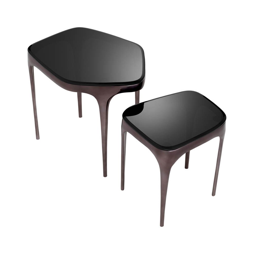 Set of 2 black nickel side tables
