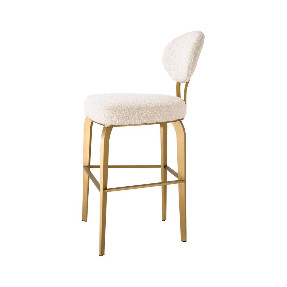 Luxurious boucle counter stool with rounded back and brass legs