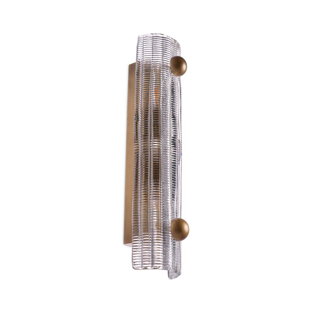 Glamorous brass wall lamp with textured glass shade