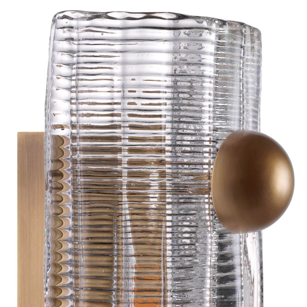 Glamorous brass wall lamp with textured glass shade