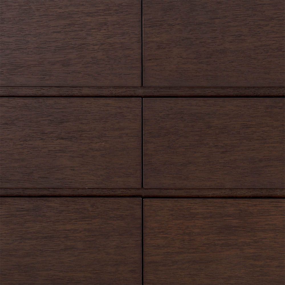 Low brown oak veneer dresser with brass detail