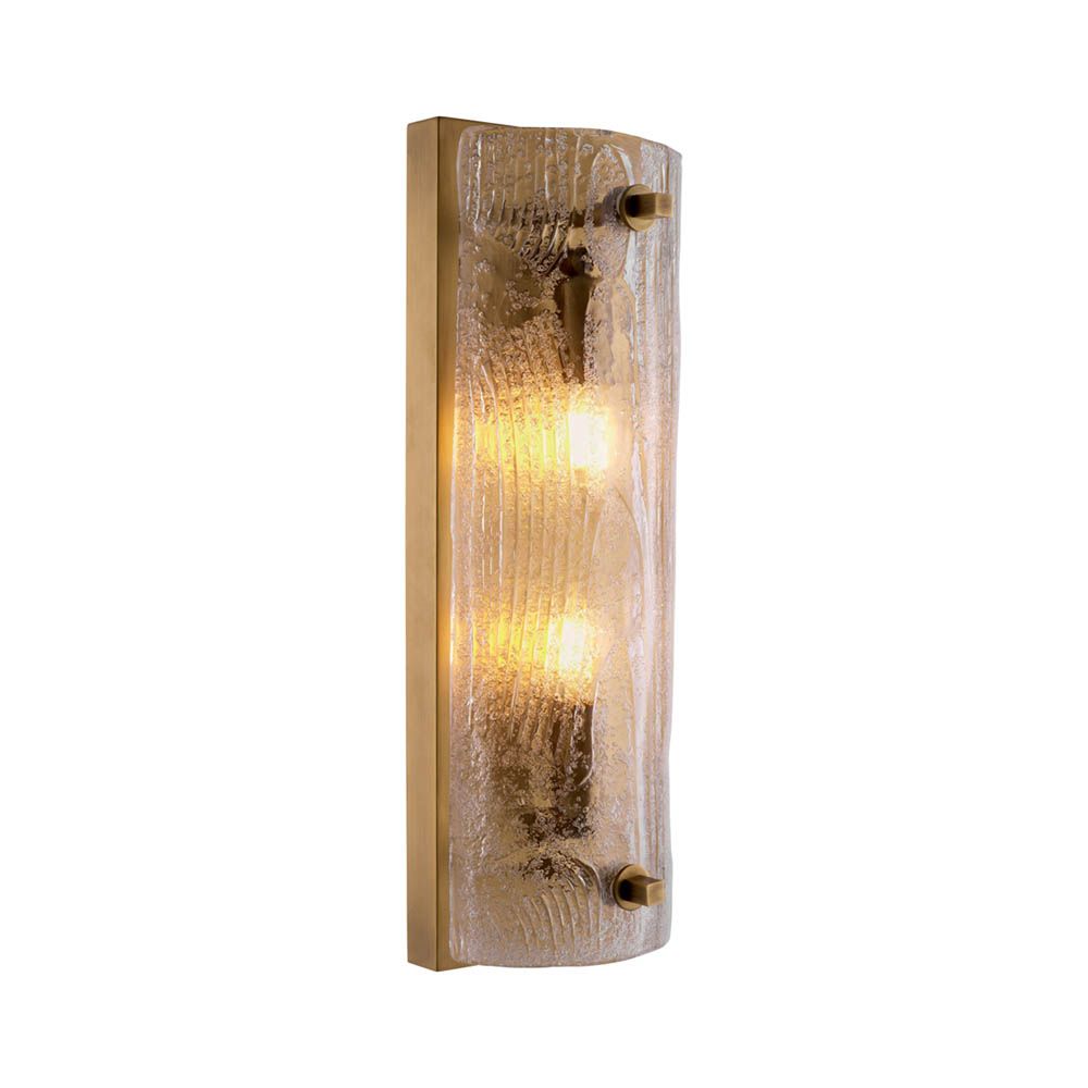 Glamorous brass wall lamp with textured glass shade