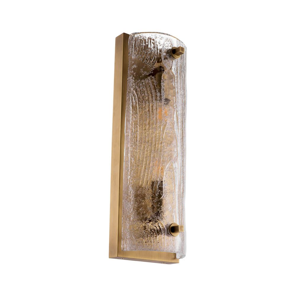 Glamorous brass wall lamp with textured glass shade