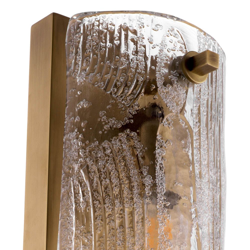 Glamorous brass wall lamp with textured glass shade