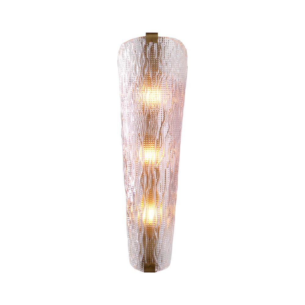 Glamorous brass wall lamp with textured glass shade