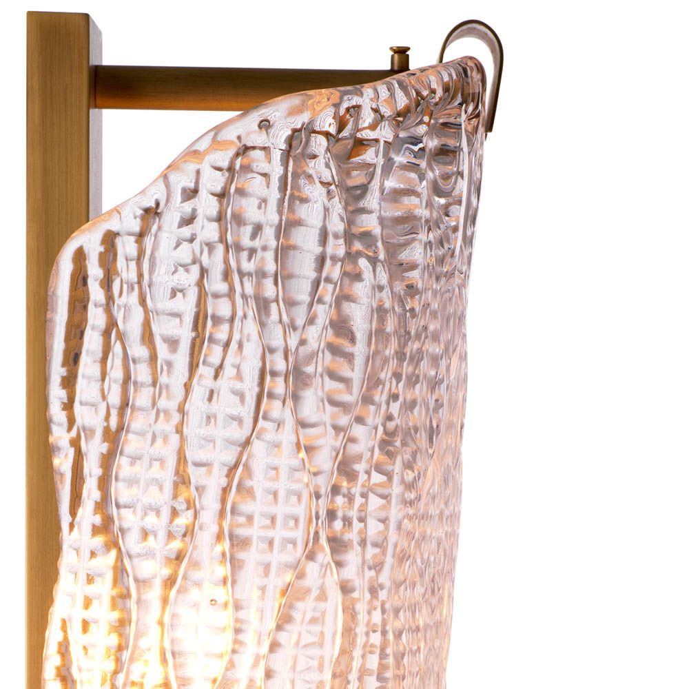 Glamorous brass wall lamp with textured glass shade