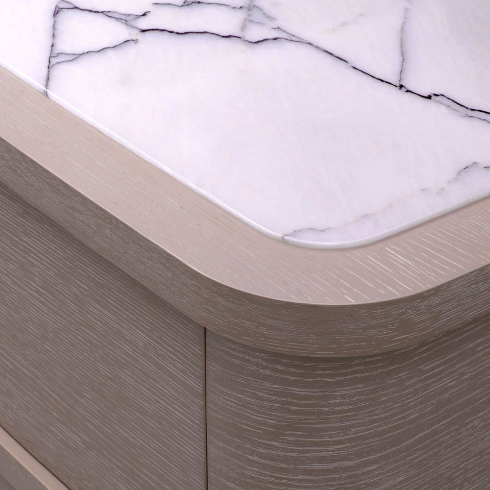 Washed oak chest of drawers with marble top