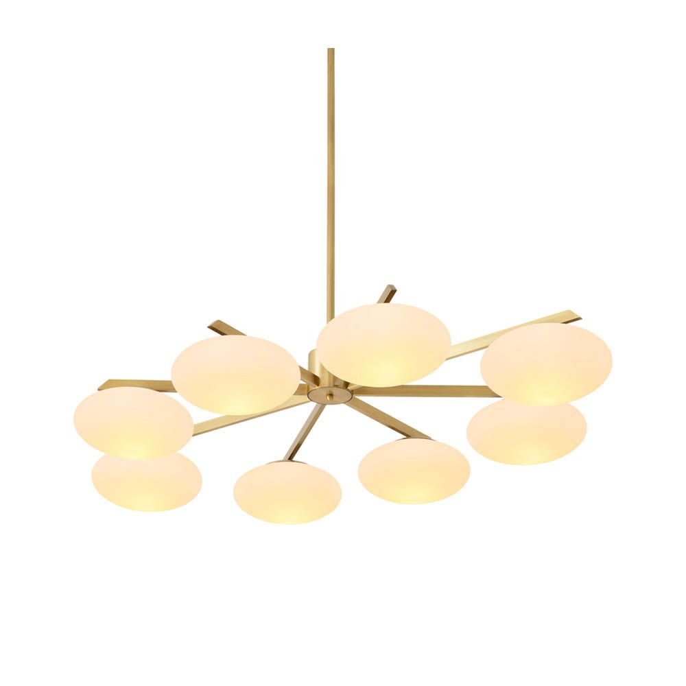 Brass lighting fixture with translucent orb lamps