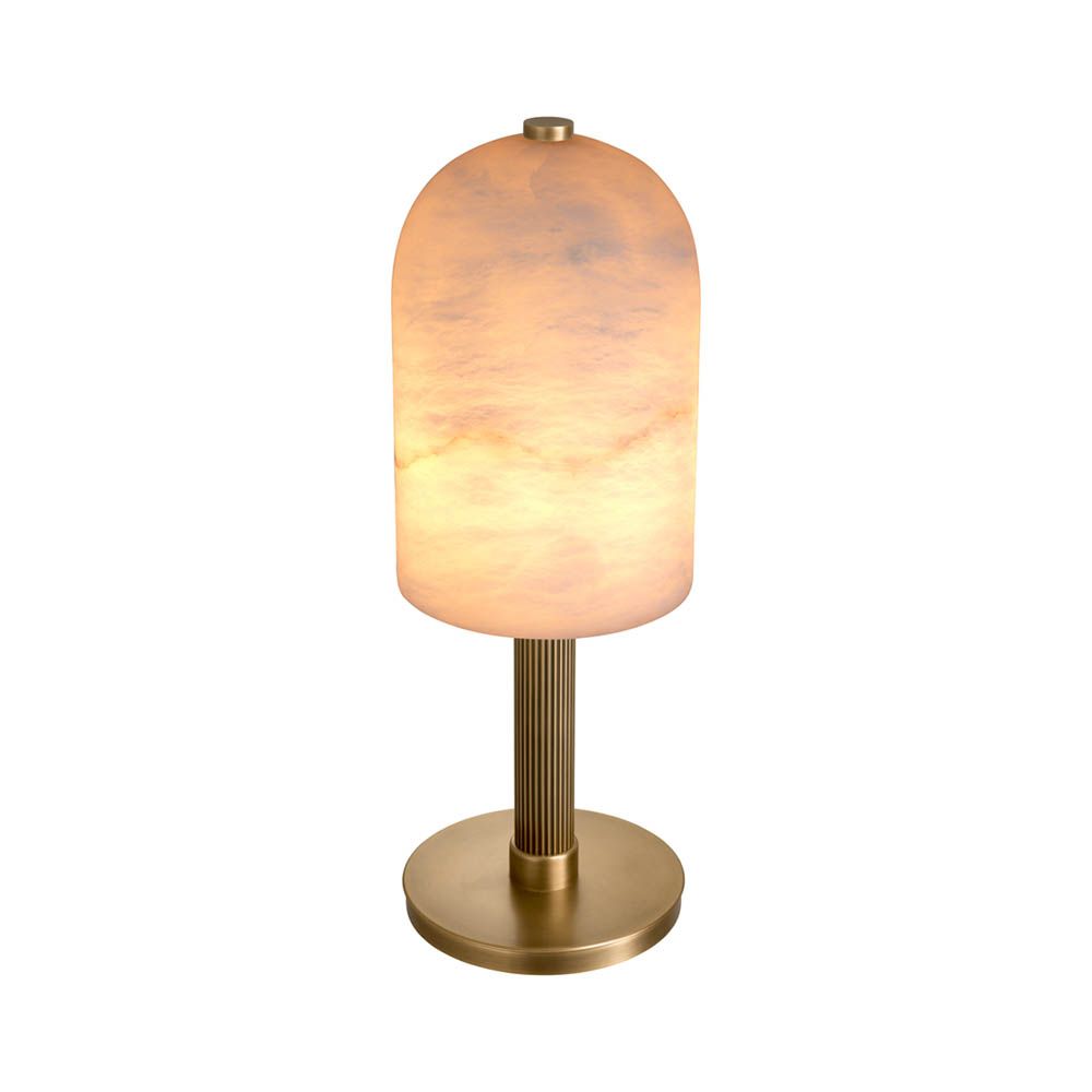 Art deco-inspired table lamp with round alabaster shade. 