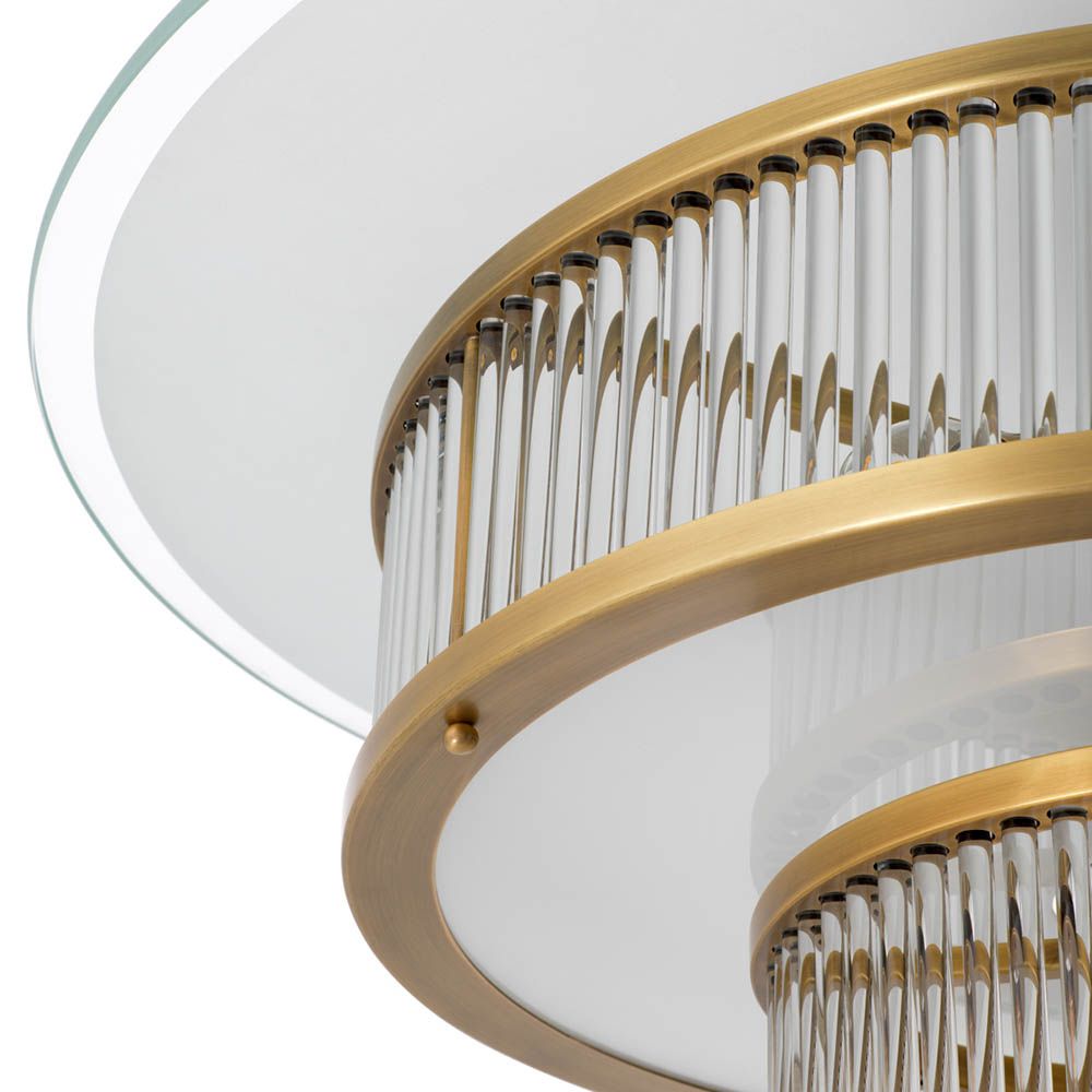 Antique brass ceiling light with layered clear and white glass 