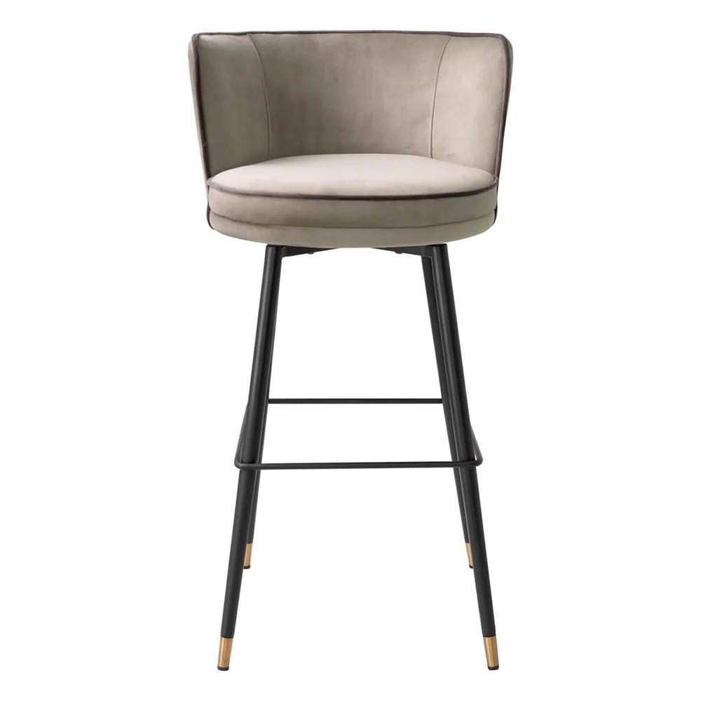 High back classic Savona greige velvet upholstery and contrast piping