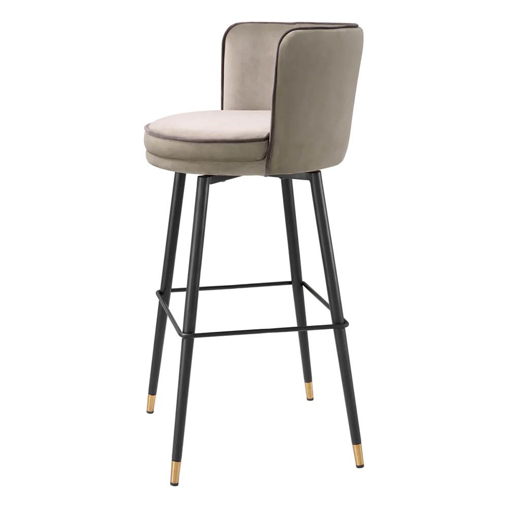 High back classic Savona greige velvet upholstery and contrast piping