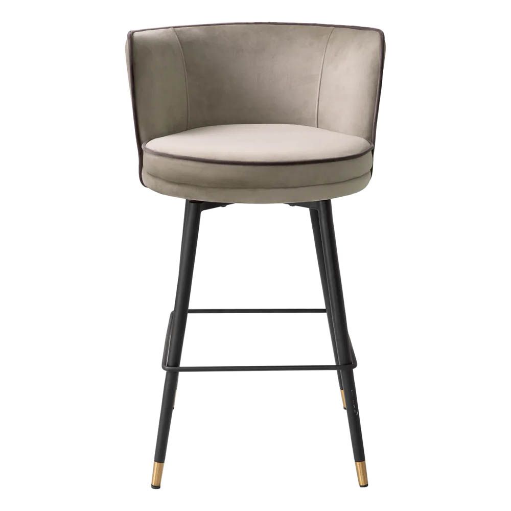 Wrap around back counter stool in sumptuous savona greige upholstery