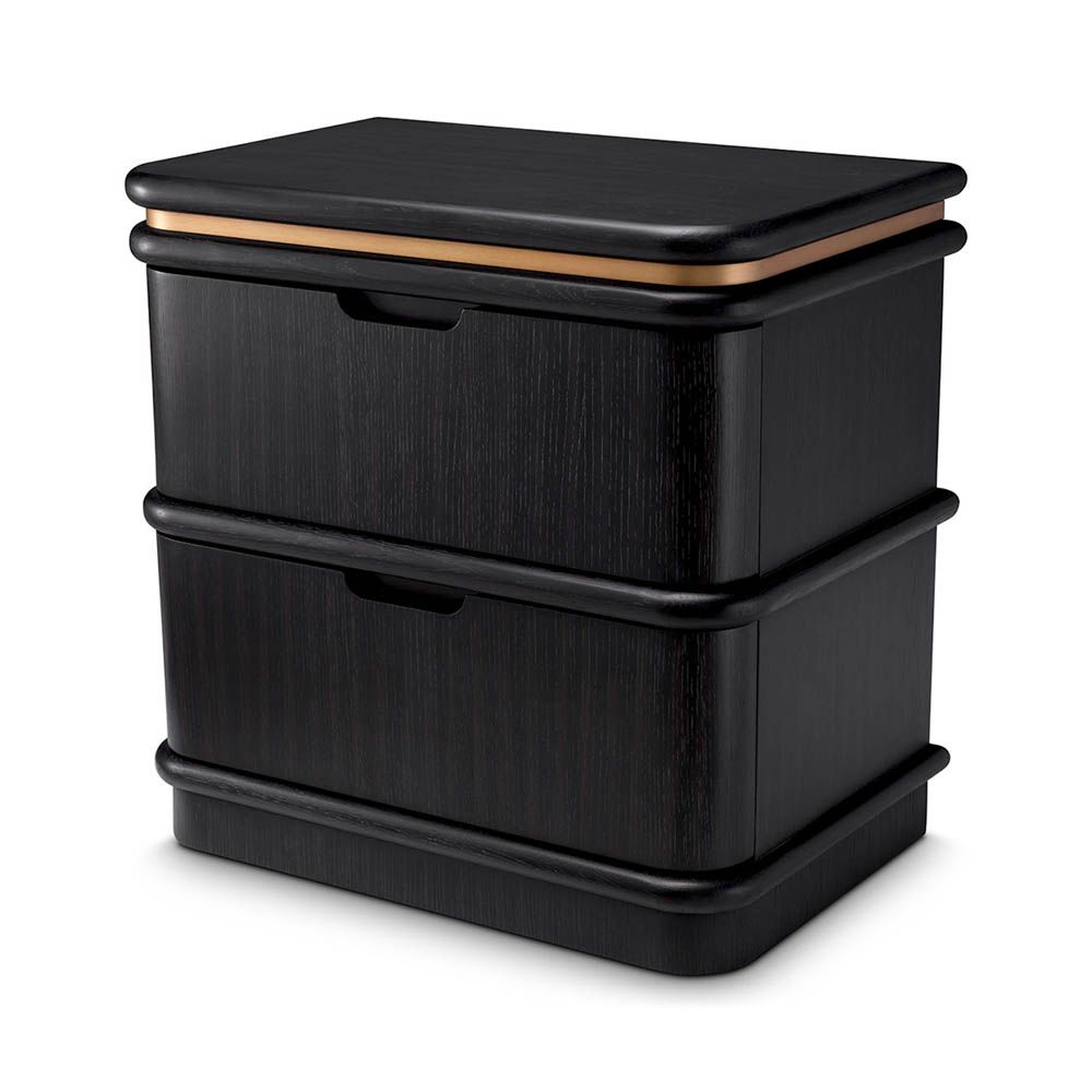 Charcoal grey bedside table with brass piping detail
